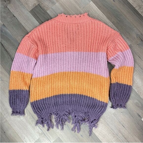 Wishlist Distressed Colorblock Grunge Pullover Sweater Medium Large Purple Multi - Picture 10 of 14